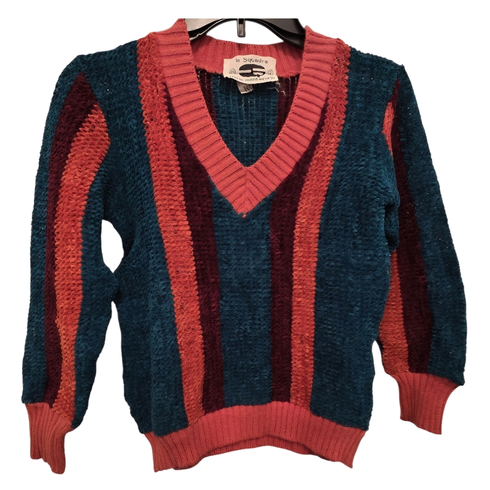 Vintage la Squadra paris-montecario Size M Striped V-Neck Sweater